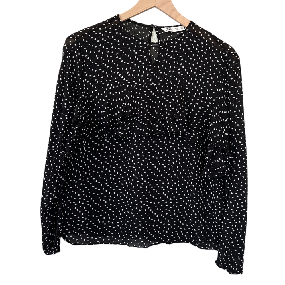Zara Black and White Polka Dot Blouse